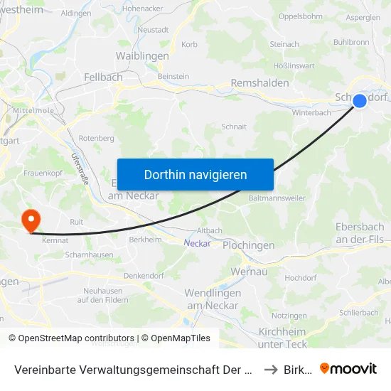 Vereinbarte Verwaltungsgemeinschaft Der Stadt Schorndorf to Birkach map