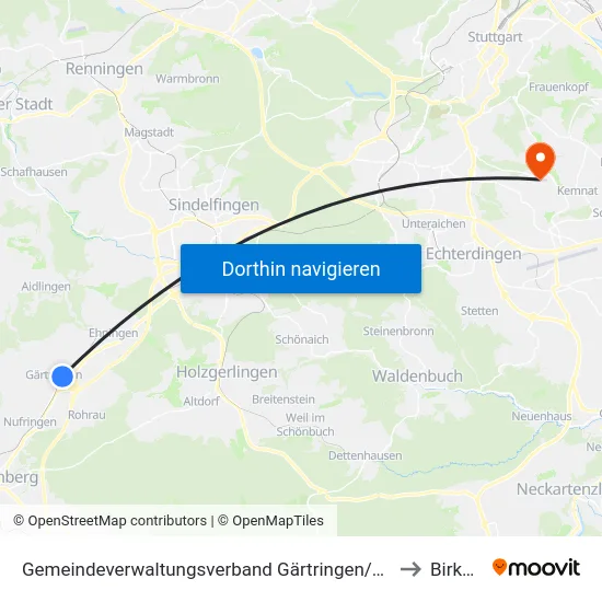 Gemeindeverwaltungsverband Gärtringen/Ehningen to Birkach map