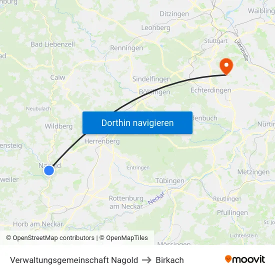 Verwaltungsgemeinschaft Nagold to Birkach map