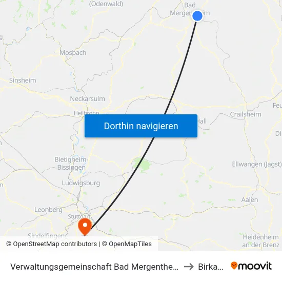 Verwaltungsgemeinschaft Bad Mergentheim to Birkach map