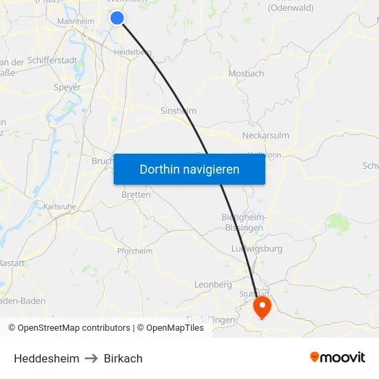 Heddesheim to Birkach map