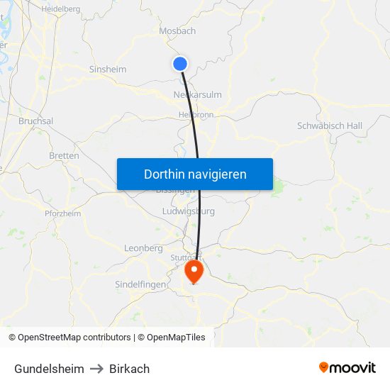 Gundelsheim to Birkach map
