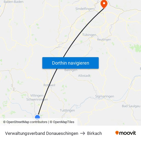 Verwaltungsverband Donaueschingen to Birkach map