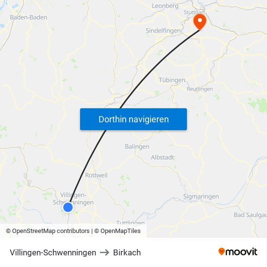 Villingen-Schwenningen to Birkach map