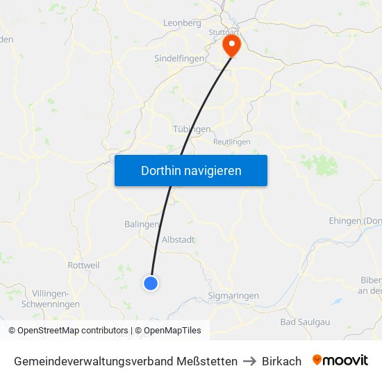 Gemeindeverwaltungsverband Meßstetten to Birkach map