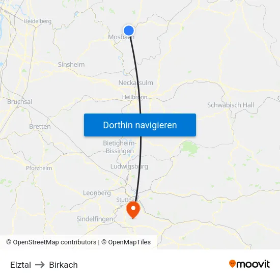 Elztal to Birkach map