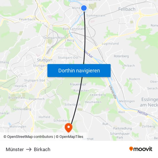 Münster to Birkach map