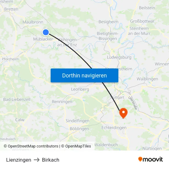 Lienzingen to Birkach map