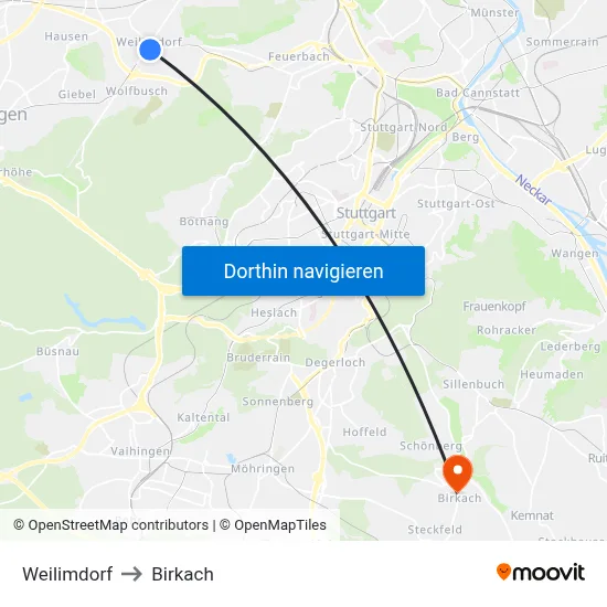 Weilimdorf to Birkach map