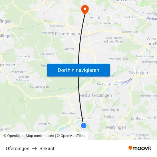 Oferdingen to Birkach map