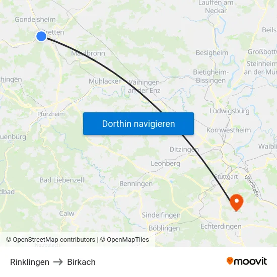Rinklingen to Birkach map