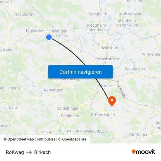 Roßwag to Birkach map