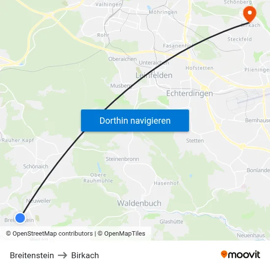 Breitenstein to Birkach map
