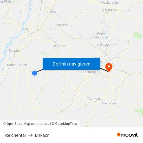 Reichental to Birkach map