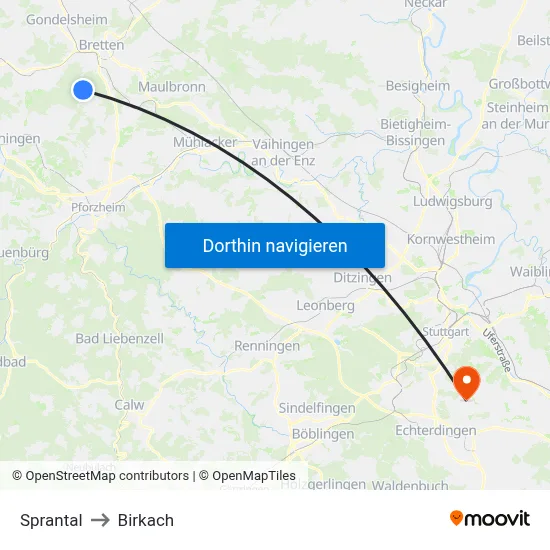Sprantal to Birkach map