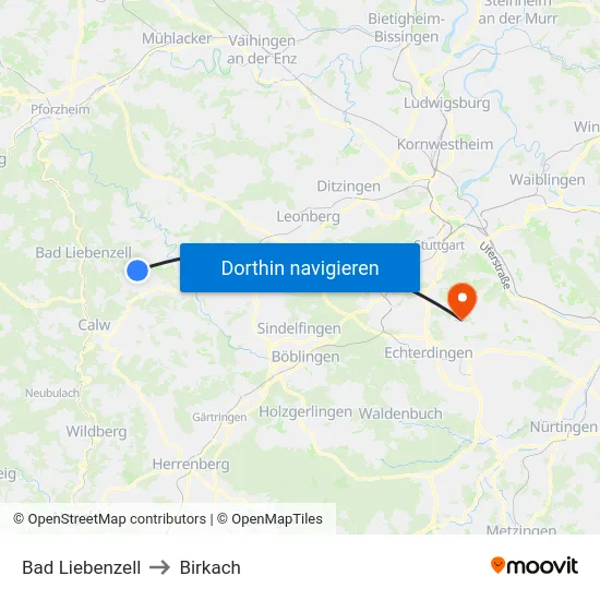 Bad Liebenzell to Birkach map