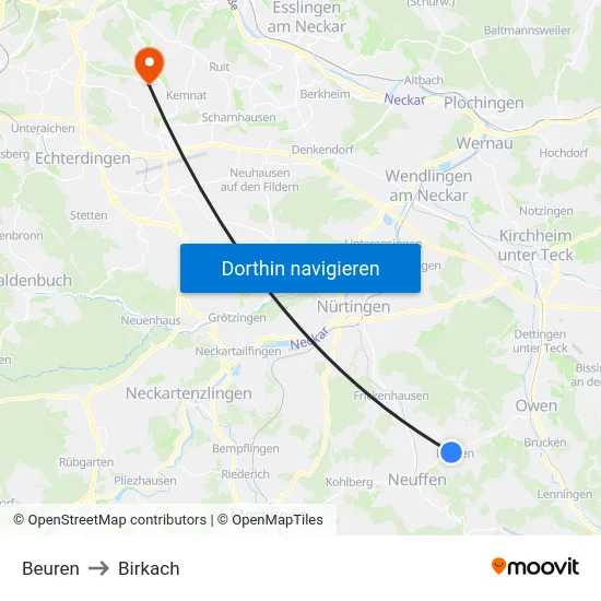 Beuren to Birkach map
