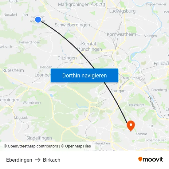 Eberdingen to Birkach map
