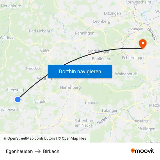 Egenhausen to Birkach map