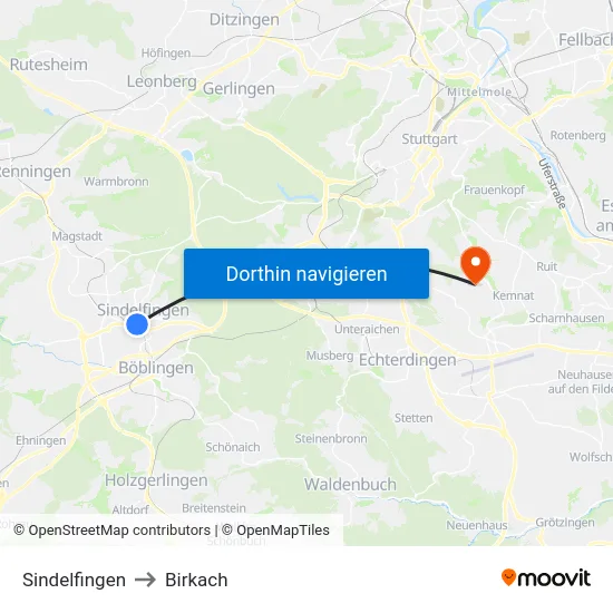 Sindelfingen to Birkach map