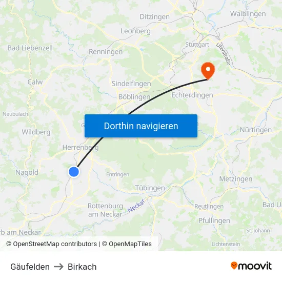 Gäufelden to Birkach map