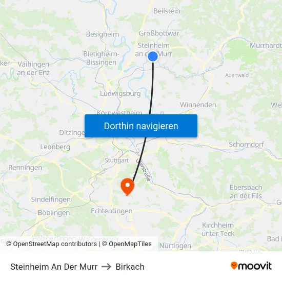 Steinheim An Der Murr to Birkach map