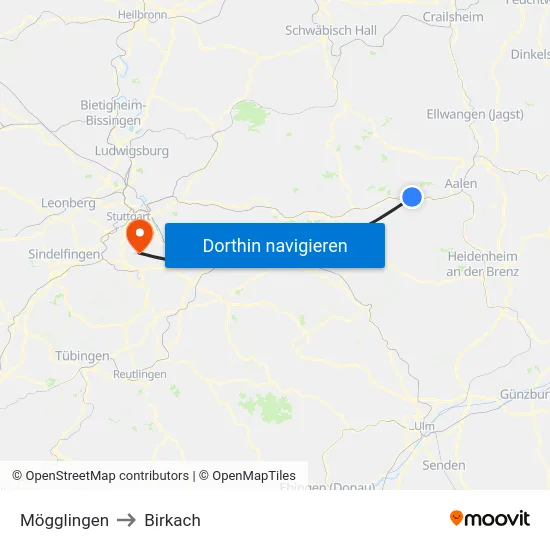 Mögglingen to Birkach map