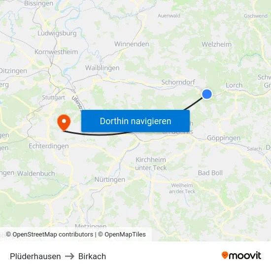 Plüderhausen to Birkach map