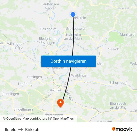Ilsfeld to Birkach map