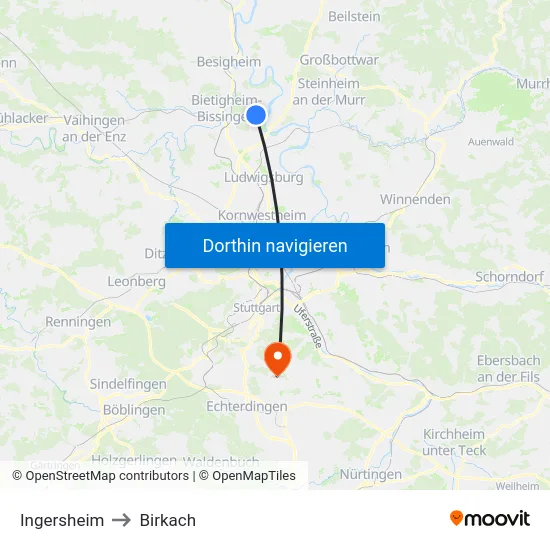 Ingersheim to Birkach map