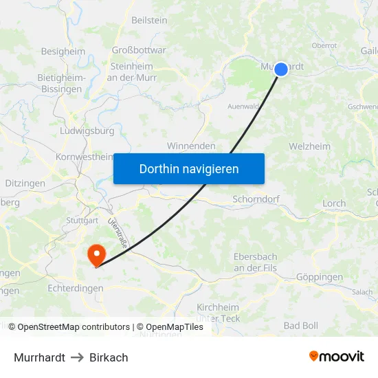 Murrhardt to Birkach map