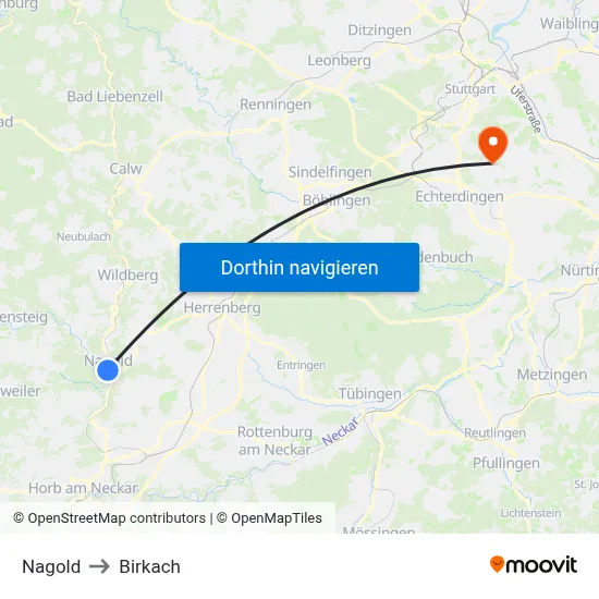 Nagold to Birkach map