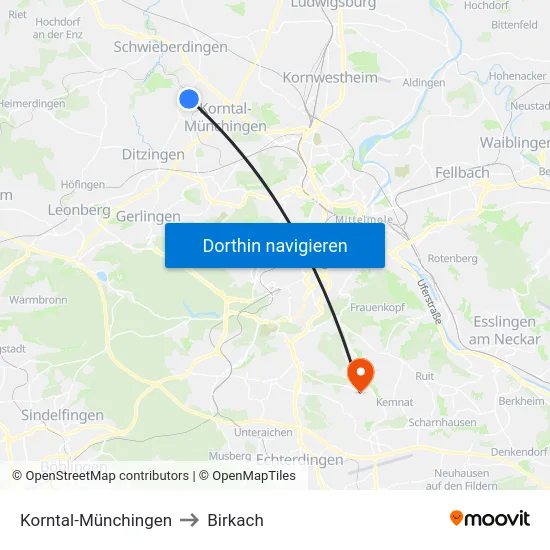 Korntal-Münchingen to Birkach map