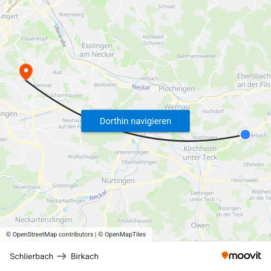 Schlierbach to Birkach map