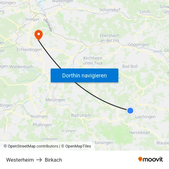 Westerheim to Birkach map
