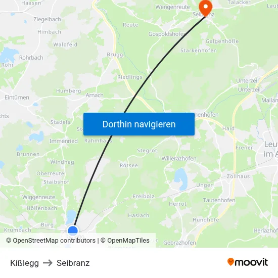 Kißlegg to Seibranz map