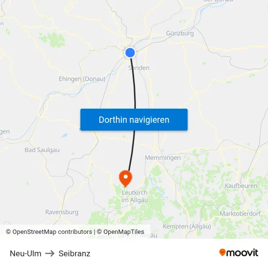 Neu-Ulm to Seibranz map