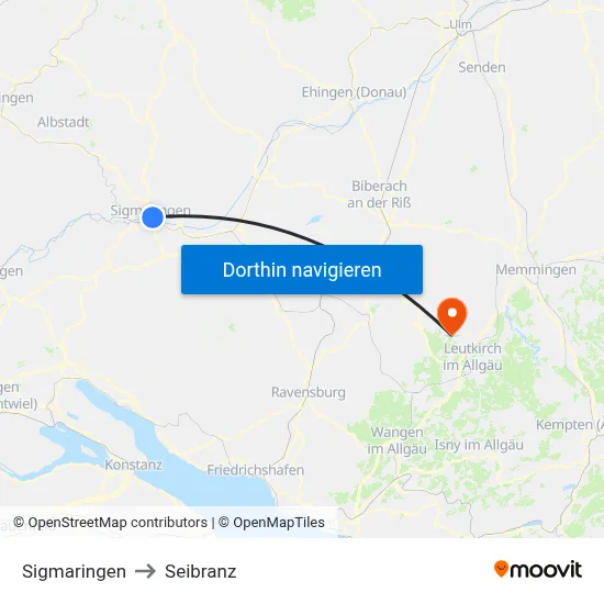 Sigmaringen to Seibranz map