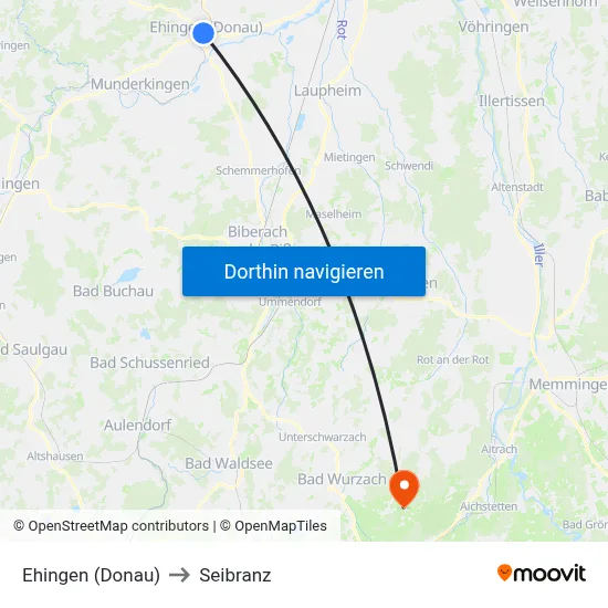 Ehingen (Donau) to Seibranz map