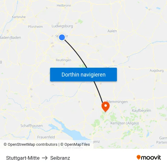 Stuttgart-Mitte to Seibranz map