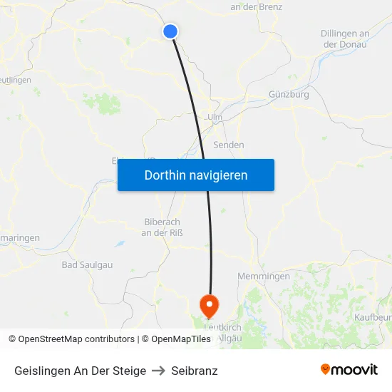 Geislingen An Der Steige to Seibranz map