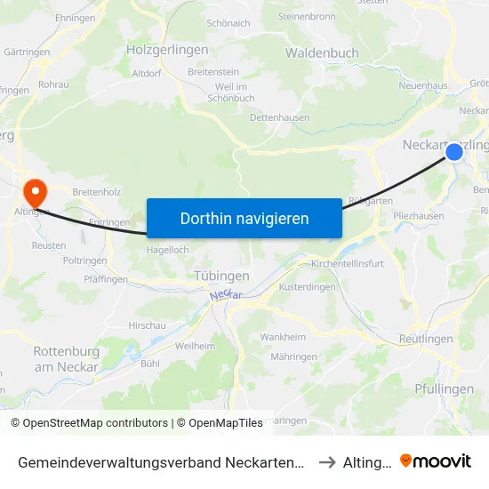 Gemeindeverwaltungsverband Neckartenzlingen to Altingen map