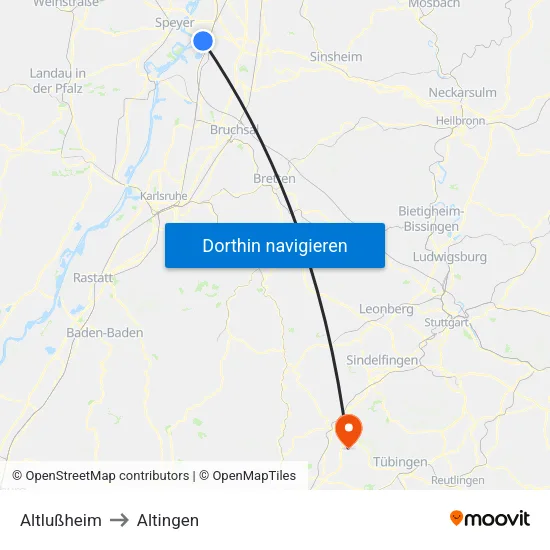 Altlußheim to Altingen map