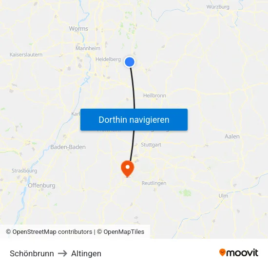 Schönbrunn to Altingen map