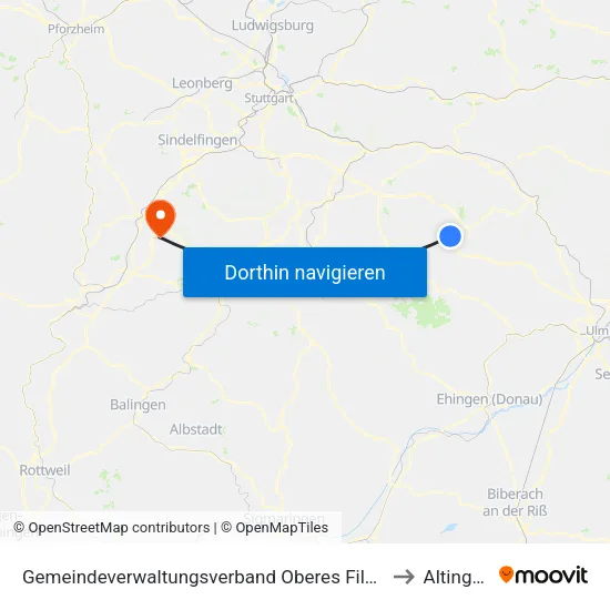Gemeindeverwaltungsverband Oberes Filstal to Altingen map