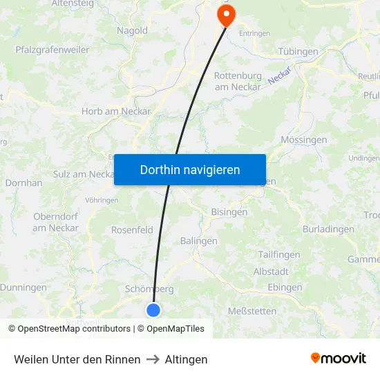 Weilen Unter den Rinnen to Altingen map