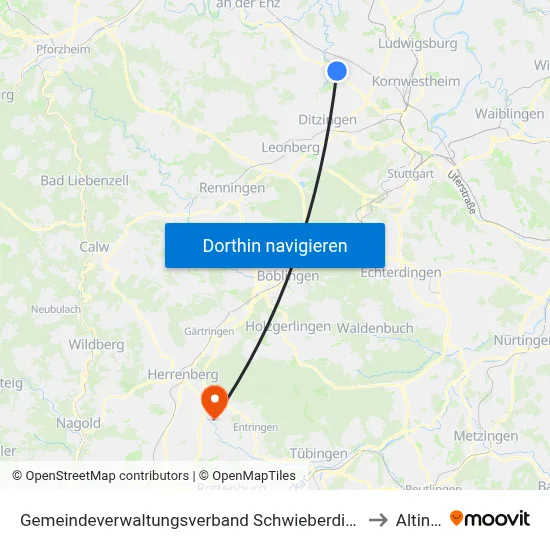 Gemeindeverwaltungsverband Schwieberdingen-Hemmingen to Altingen map