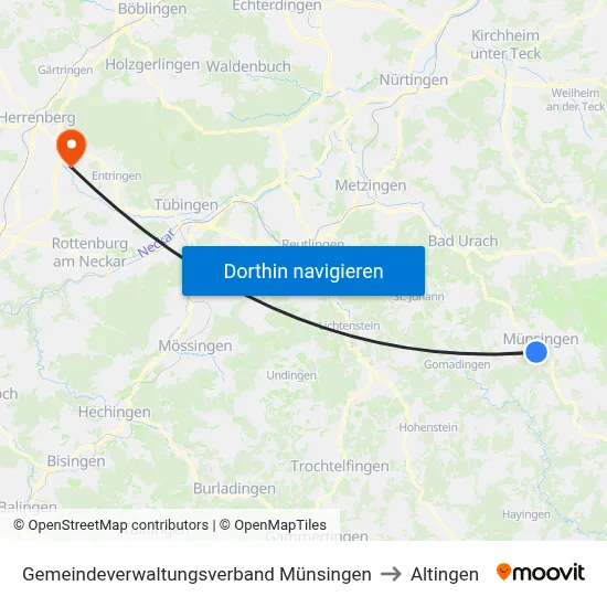Gemeindeverwaltungsverband Münsingen to Altingen map