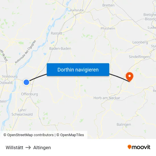 Willstätt to Altingen map