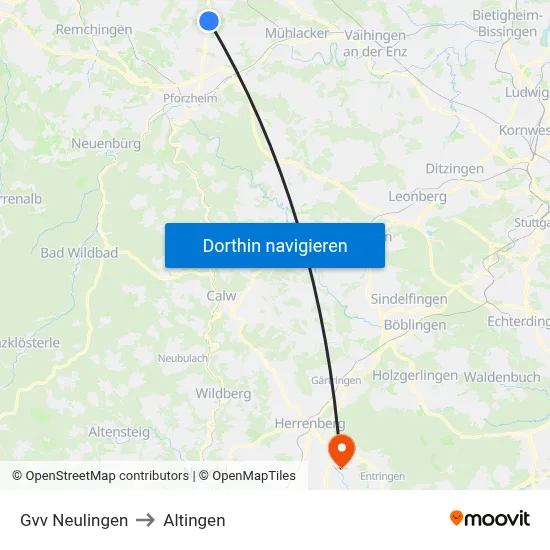 Gvv Neulingen to Altingen map
